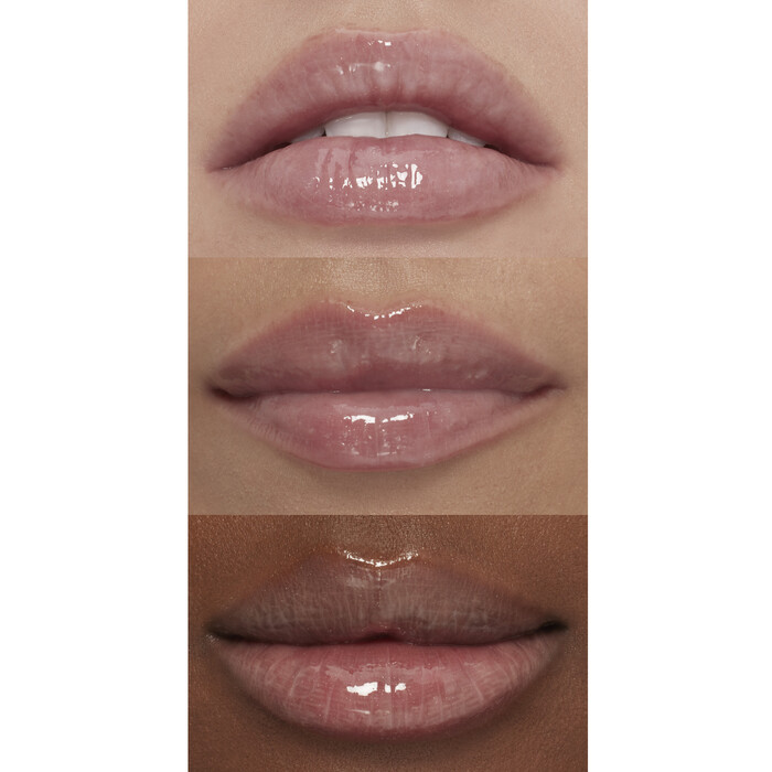 Soft Pink Lip Plumping Gloss on Lips